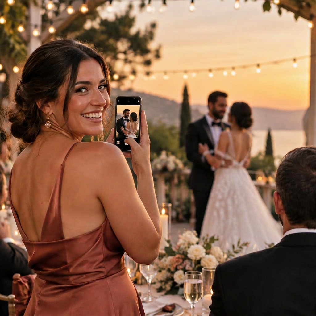 Invitada grabando a los novios con su celular